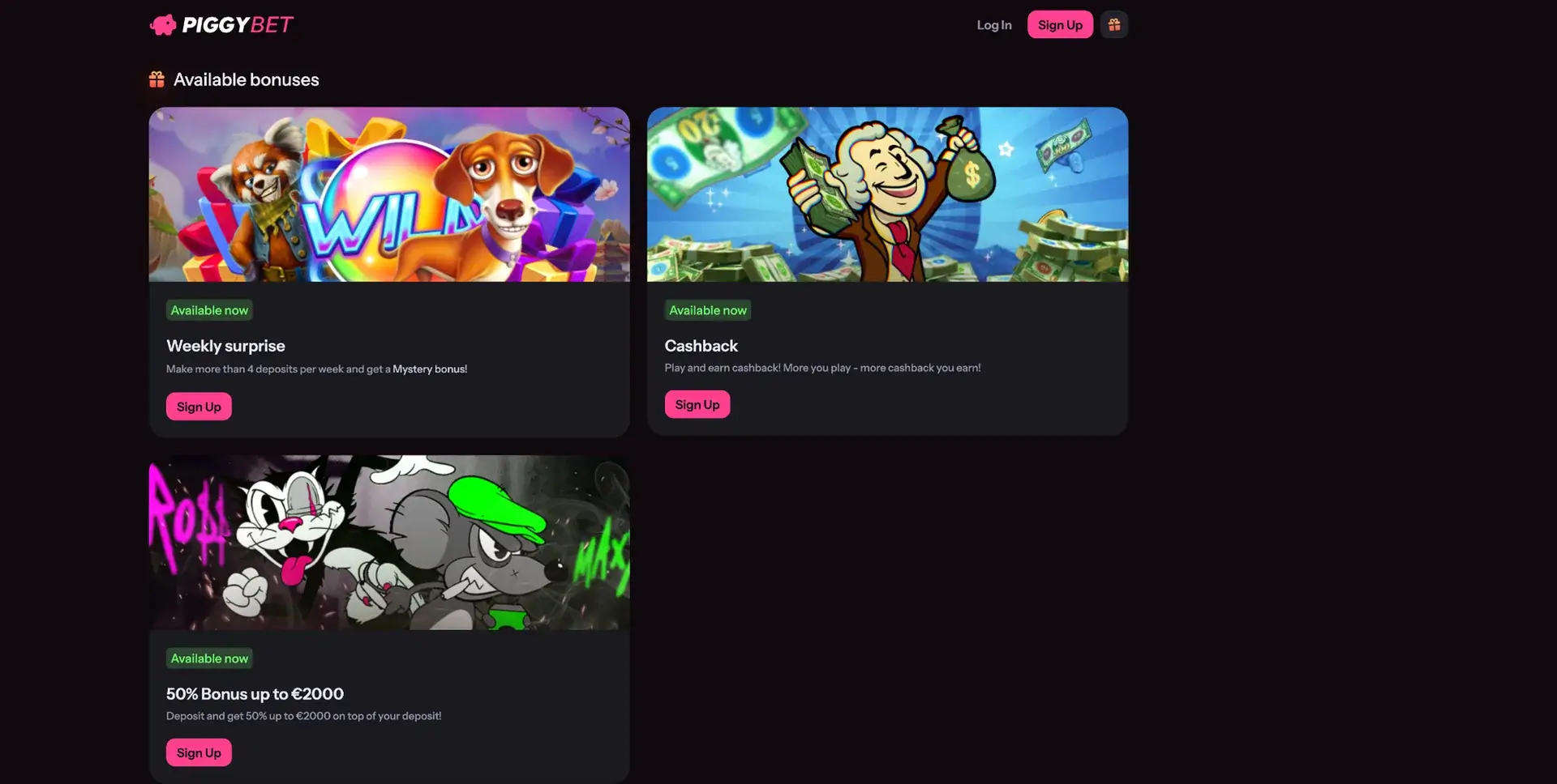 Feedback on the PiggyBet bonus – PiggyBet casino screenshot