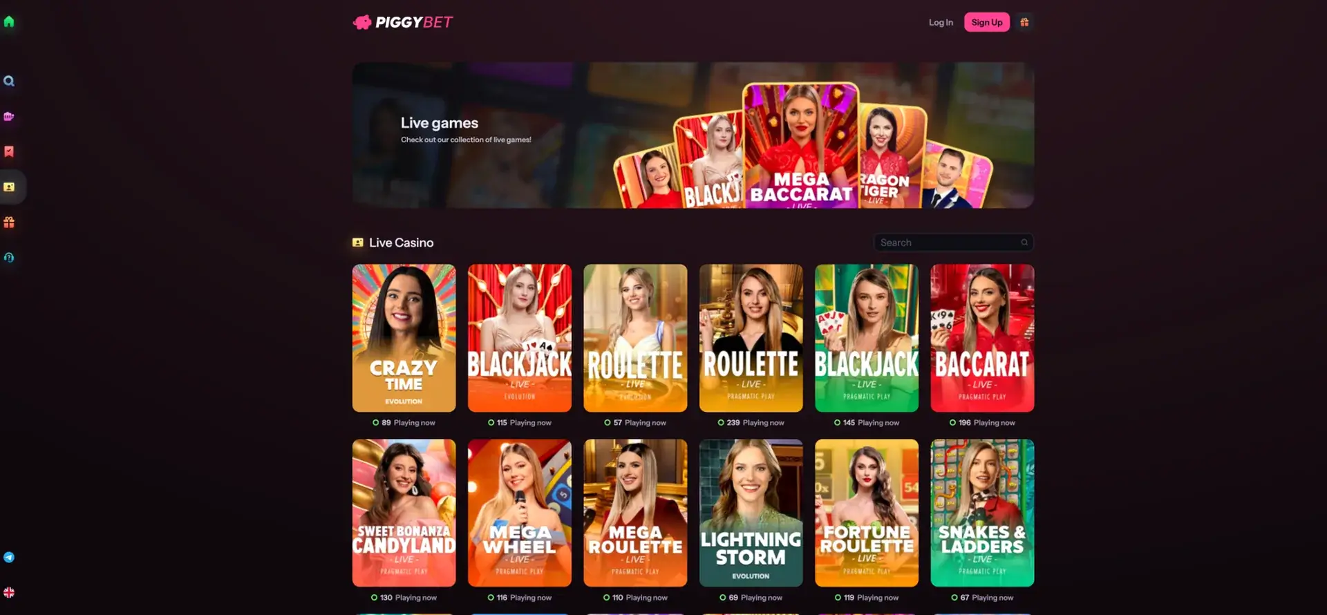 Live casino at PiggyBet – PiggyBet casino screenshot