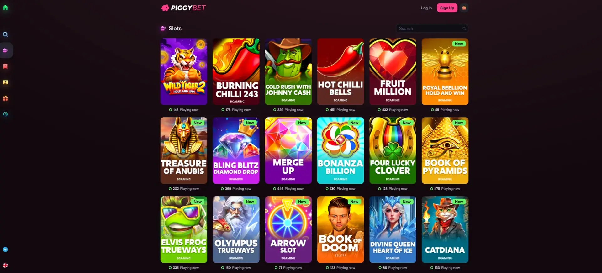 PiggyBet pokies and game lobby – PiggyBet casino screenshot